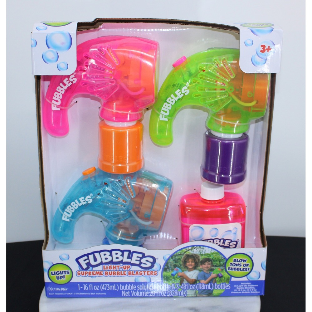 Fubbles Light-Up Supreme Bubble Blasters 3-Pack Set with 28oz Solution New
